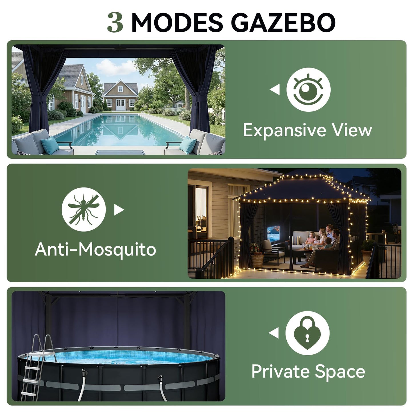 Aoxun 10x12 Outdoor Gazebo for Patio, Metal Frame Canopy Gazebo Double Roof Heavy Duty Backyard Gazebo with Mosquito Netting & Privacy Screen, Patio Shelter for Garden Lawn Deck (Navy Blue)