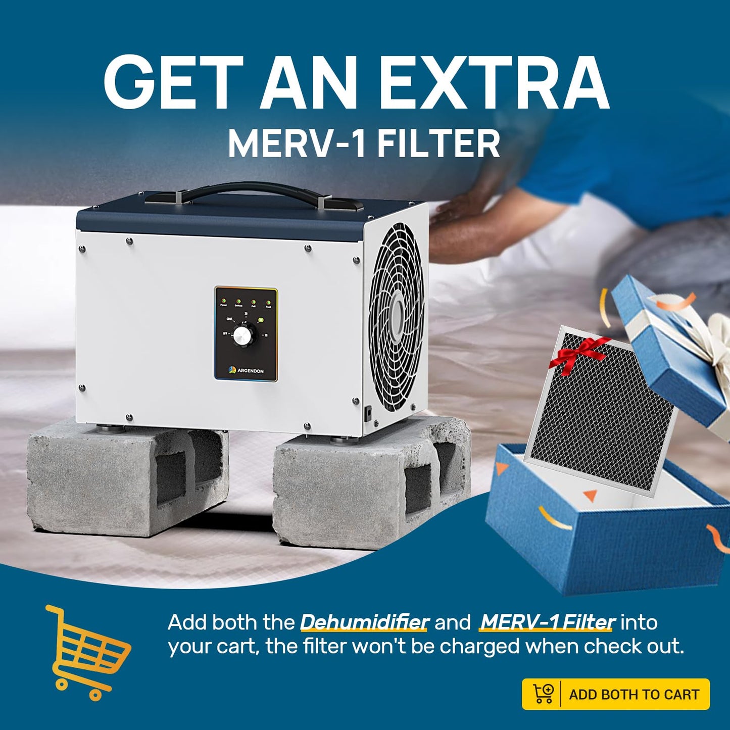 ARGENDON Dehumidifier for Crawlspace Basement, Commercial Dehumidifier with Drain Hose 70 PPD, Compact, Ideal for Water Damage Storage Up to 1000 Sq Ft, 5-Year Limited Warranty