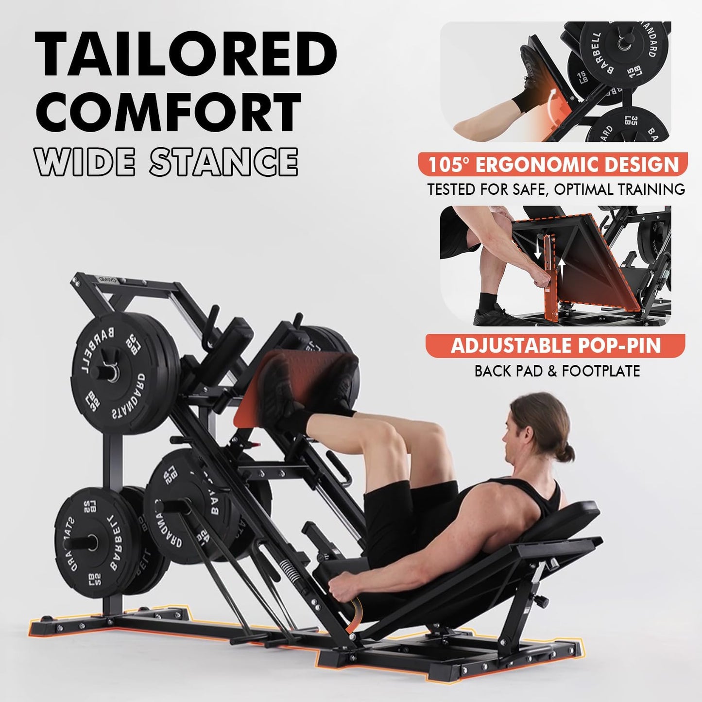 GMWD Leg Press Hack Squat Machine Combo, Professional Adjustable Leg Press Machine for Home Gym with Linear Bearing, Hack Squat Machine with Weight Storage, Leg Machine for Full Lower Body Workout