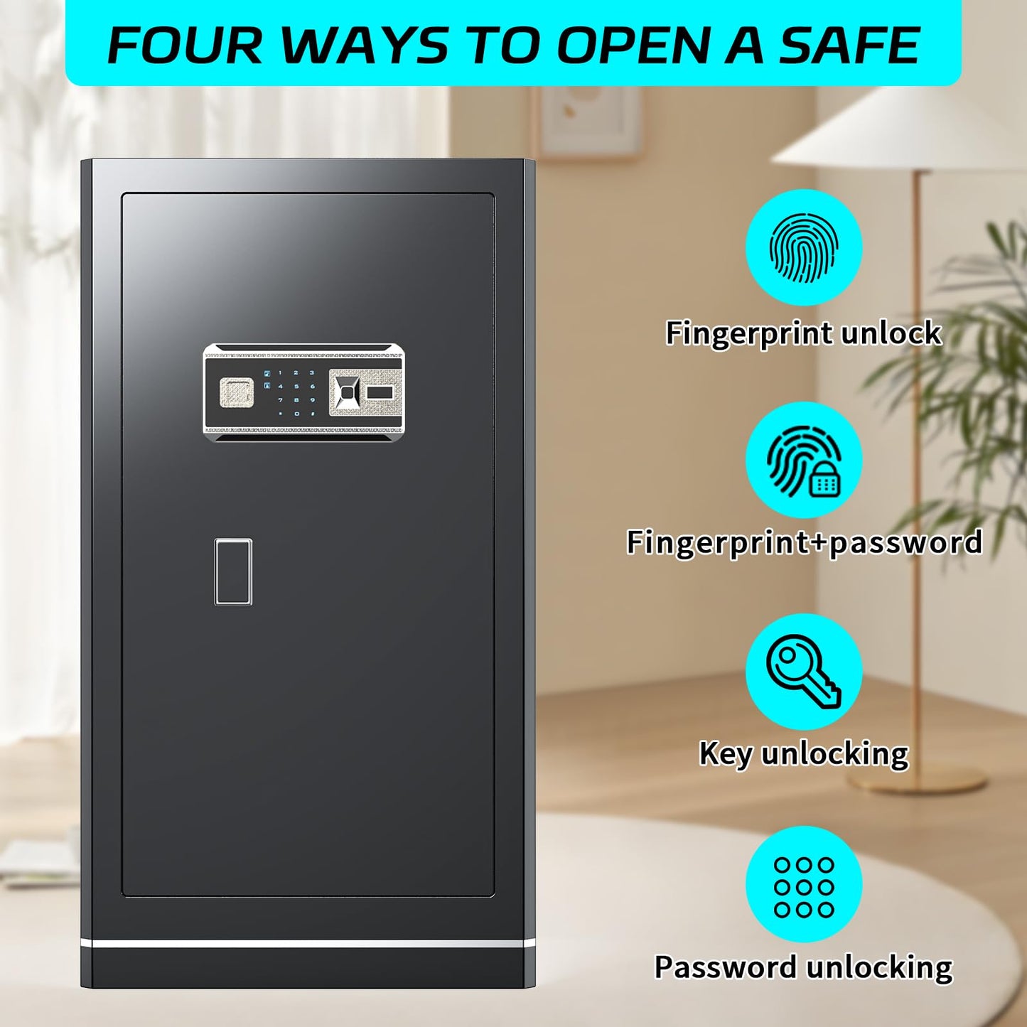6.5 Cuft Biometric Safe,Home Safe with Fireproof Waterproof Bag,Anti-Theft Digital Security Lock Box with Smart Alert System,Removable Shelf,Built-in Drawer,Personal Document Safes for Money Jewelry
