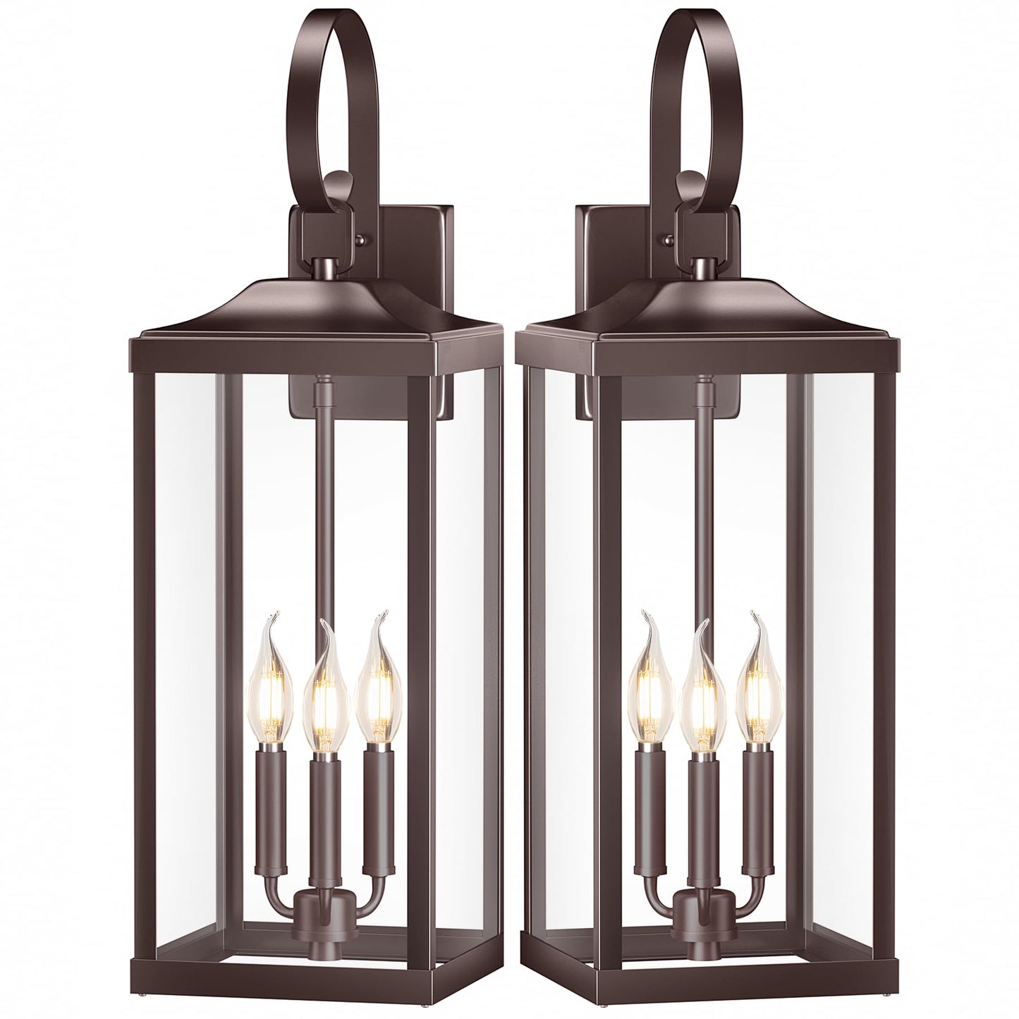 Yolsunes 3-Light Outdoor Wall Light Fixture, Waterproof Metal Sconce, 24in Extra Large, Oil Rubbed Bronze, 2-Packs