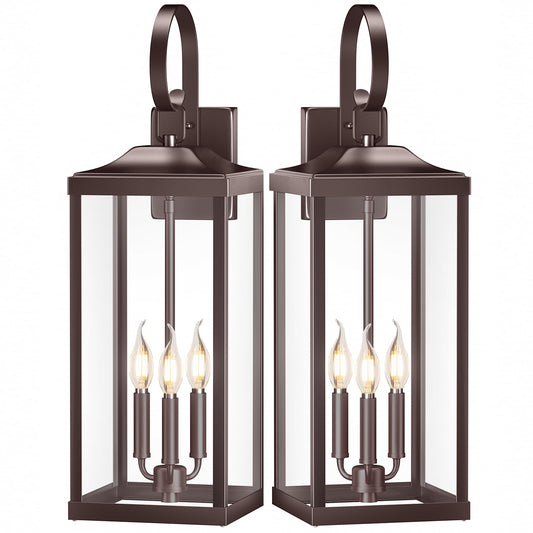 Yolsunes 3-Light Outdoor Wall Light Fixture, Waterproof Metal Sconce, 24in Extra Large, Oil Rubbed Bronze, 2-Packs