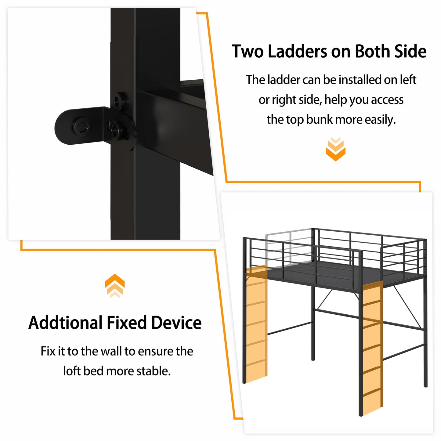 Realhotan 75Inch Full Loft Bed with Ladder and High Guardrail, No Box Spring Required,Space-Saving,No Sagging Metal Slat Support Heavy Duty Bedframe, Black