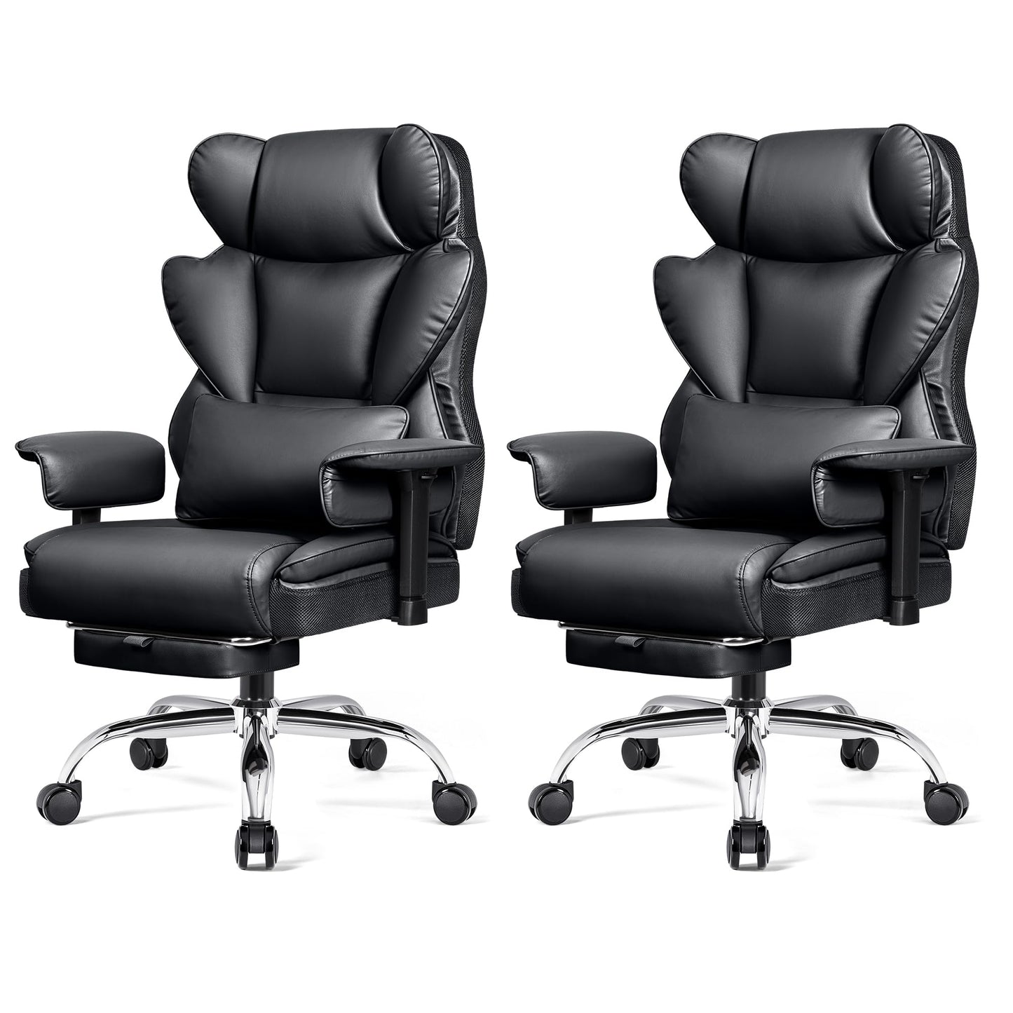 Stella Mia Big & Tall Office Chair – 21.3" Wide Seat High Back Ergonomic Executive Chair with Retractable Footrest, Heavy Duty Computer Gaming Chair for Heavy People, Black 2 Pack
