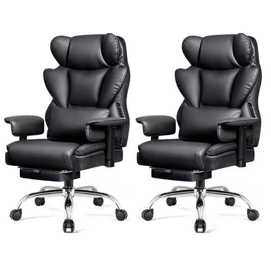 Stella Mia Big & Tall Office Chair – 21.3" Wide Seat High Back Ergonomic Executive Chair with Retractable Footrest, Heavy Duty Computer Gaming Chair for Heavy People, Black 2 Pack