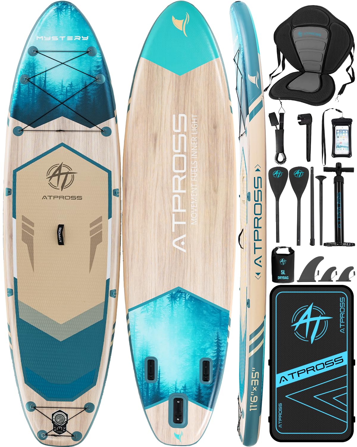 11'6"x35" Inflatable Stand Up Paddle Board 450LBS Weight Capacity Extra Wide Non-Slip Stable Deck Adult SUP with Kayak Seat, Premium Accessories Kit & Backpack – for Yoga, Fishing, Surf