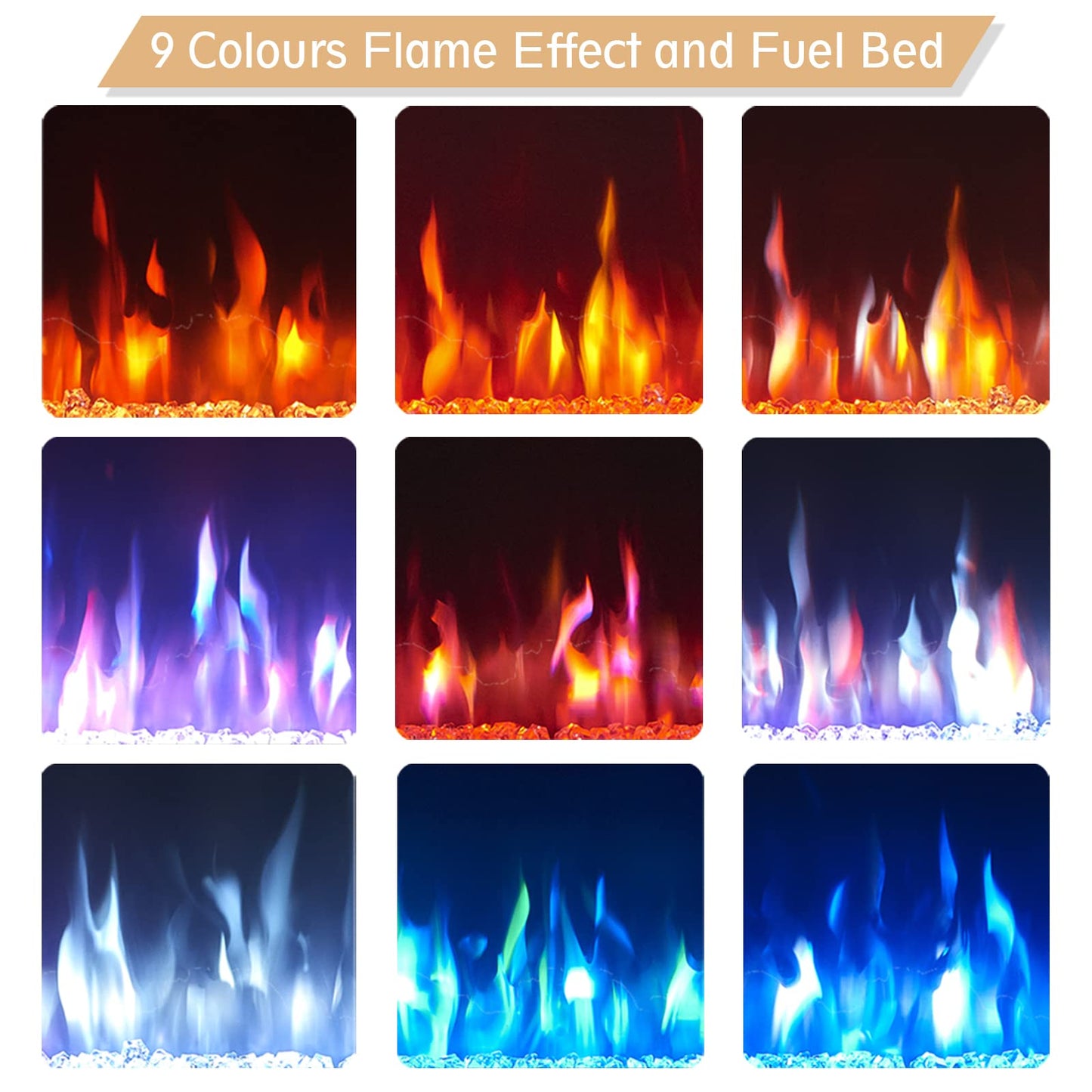 Efiretric® Arthur 36" W 3 in 1 Electric Fireplace (EF456), Freestanding, Wall Mounted, Recessed, 9 Colors Flame Effect, TV Media Wall, Heater 750W/1500W, Remote Control