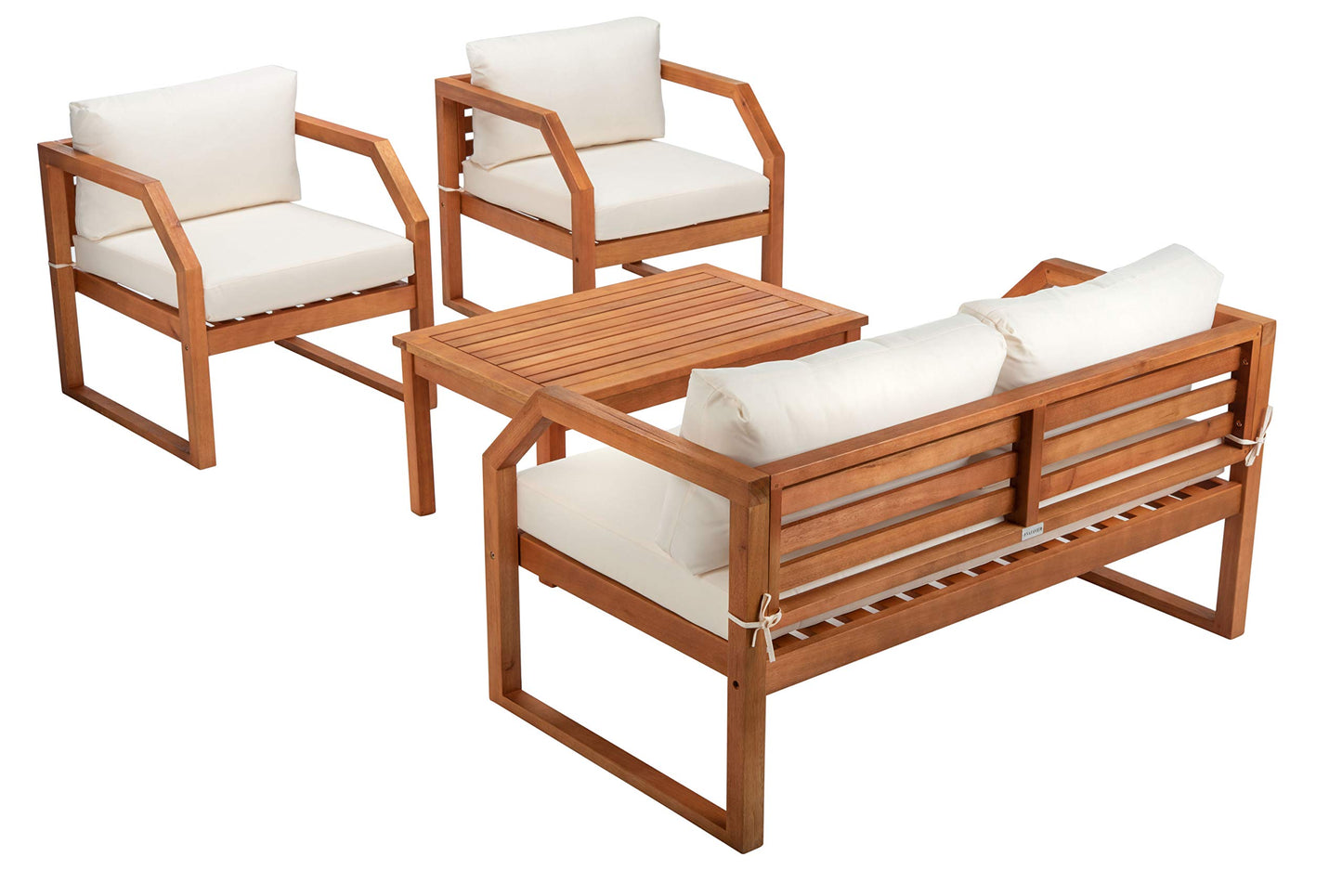 SAFAVIEH Outdoor DREN Natural Brown 4-piece Set - Beige Seat Cushions Included