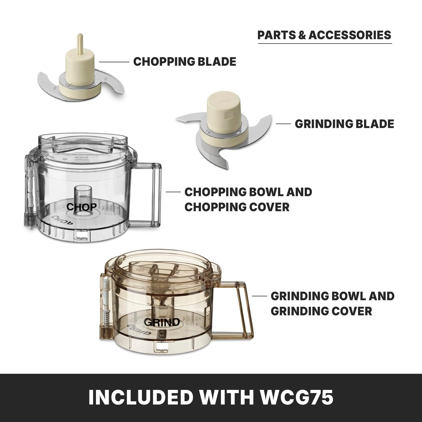 Waring Commercial Pro Prep Chopper Grinder, 3/4 Horsepower High-Speed Motor, 3/4 Quart Capacity, Dual Bowl for Chopping and Grinding, Grind Spices and Hard Foods, Parmesan and Chocolate, WCG75
