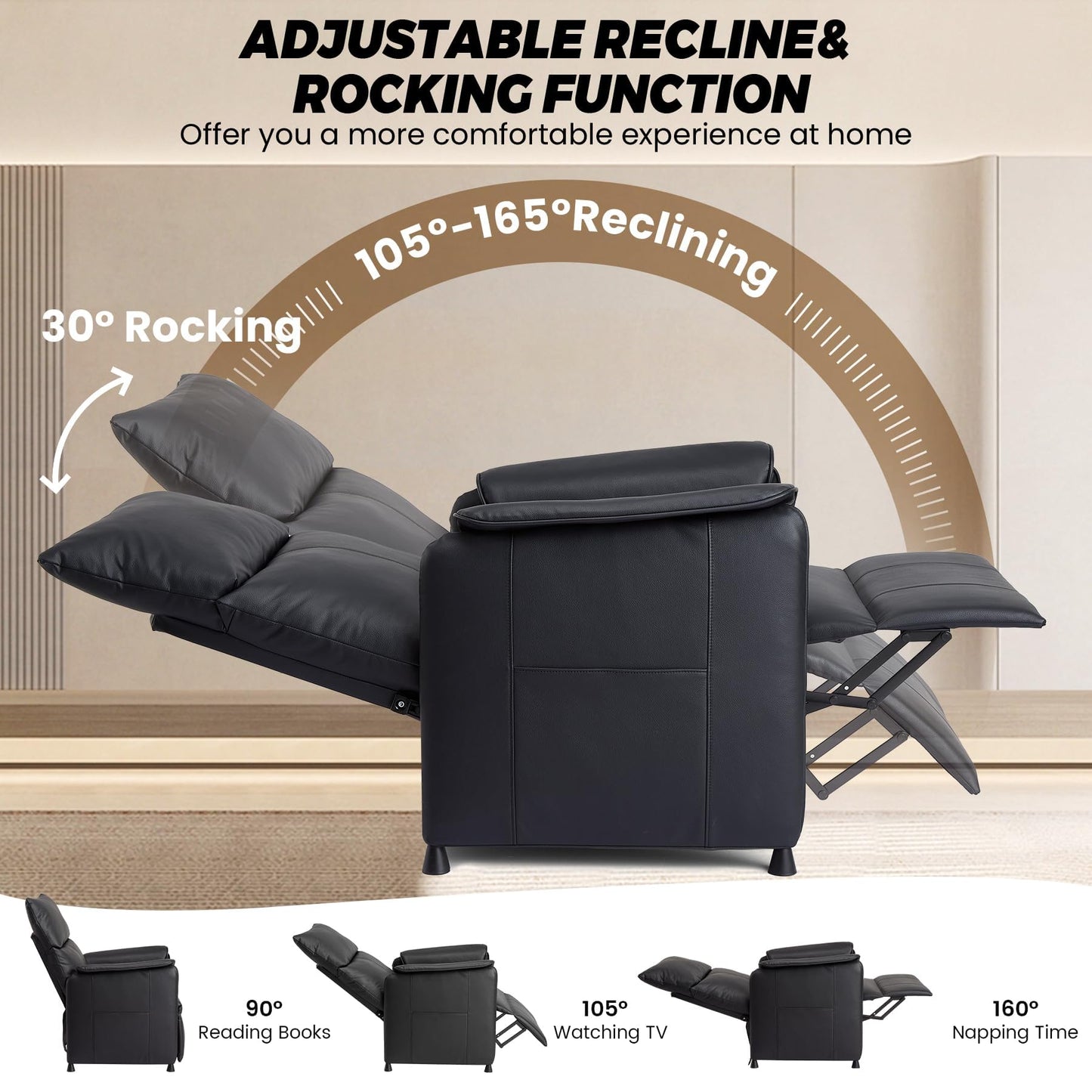 Electric Recliner Chair with Heat and Massage, Power Recliner Sofa Bed for Living Room, Home Theater or Office, Heated Recliner, Adjustable PU Leather Massage Chair, Remote Control, Black