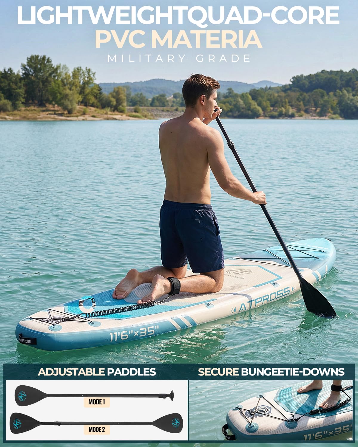 11'6"x35" Inflatable Stand Up Paddle Board 450LBS Weight Capacity Extra Wide Non-Slip Stable Deck Adult SUP with Kayak Seat, Premium Accessories Kit & Backpack – for Yoga, Fishing, Surf