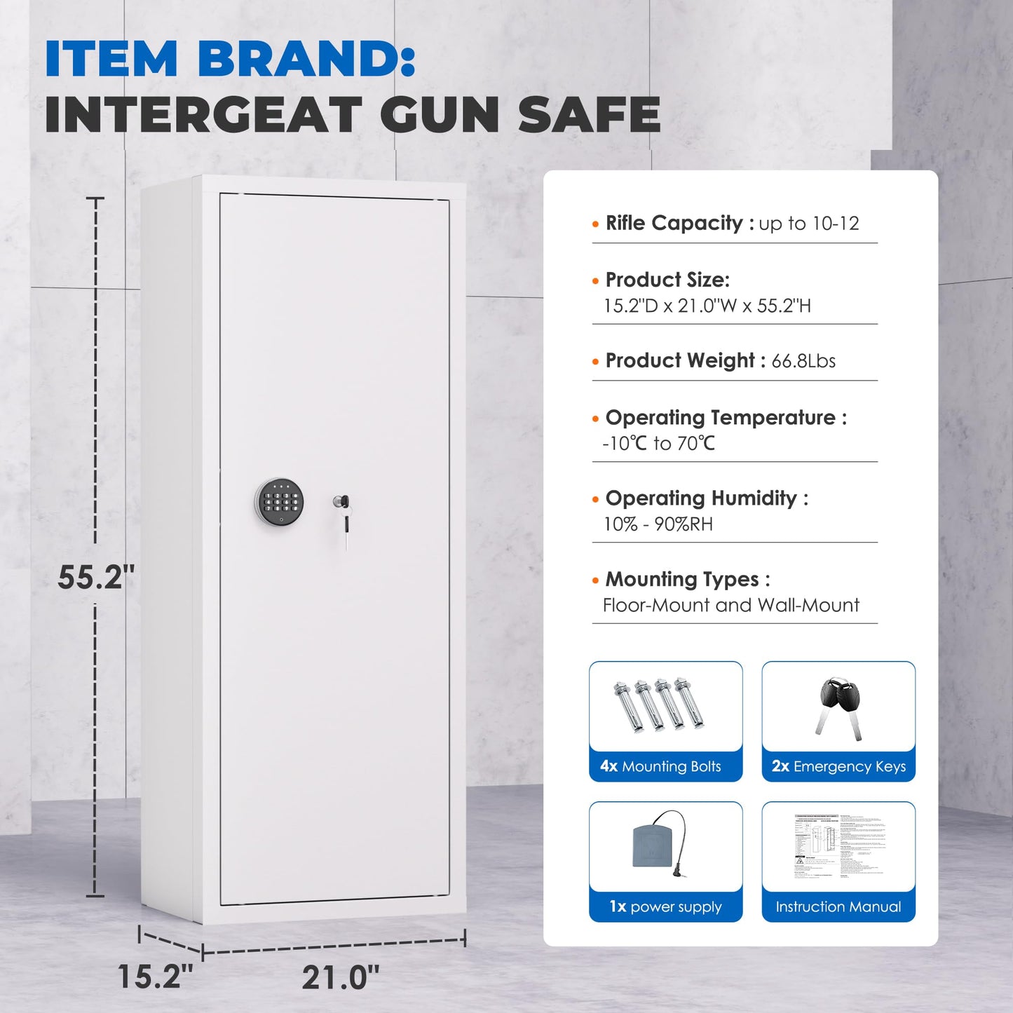 INTERGREAT 20 Gun Safe for Rifles, 21" W Gun Safe for Home Rifles and Pistols, Keypad Rifle Safes with 3 Removable Gun Racks and 4 Pistol Storage Pockets, Alarm System, Anti-Tip Design, White
