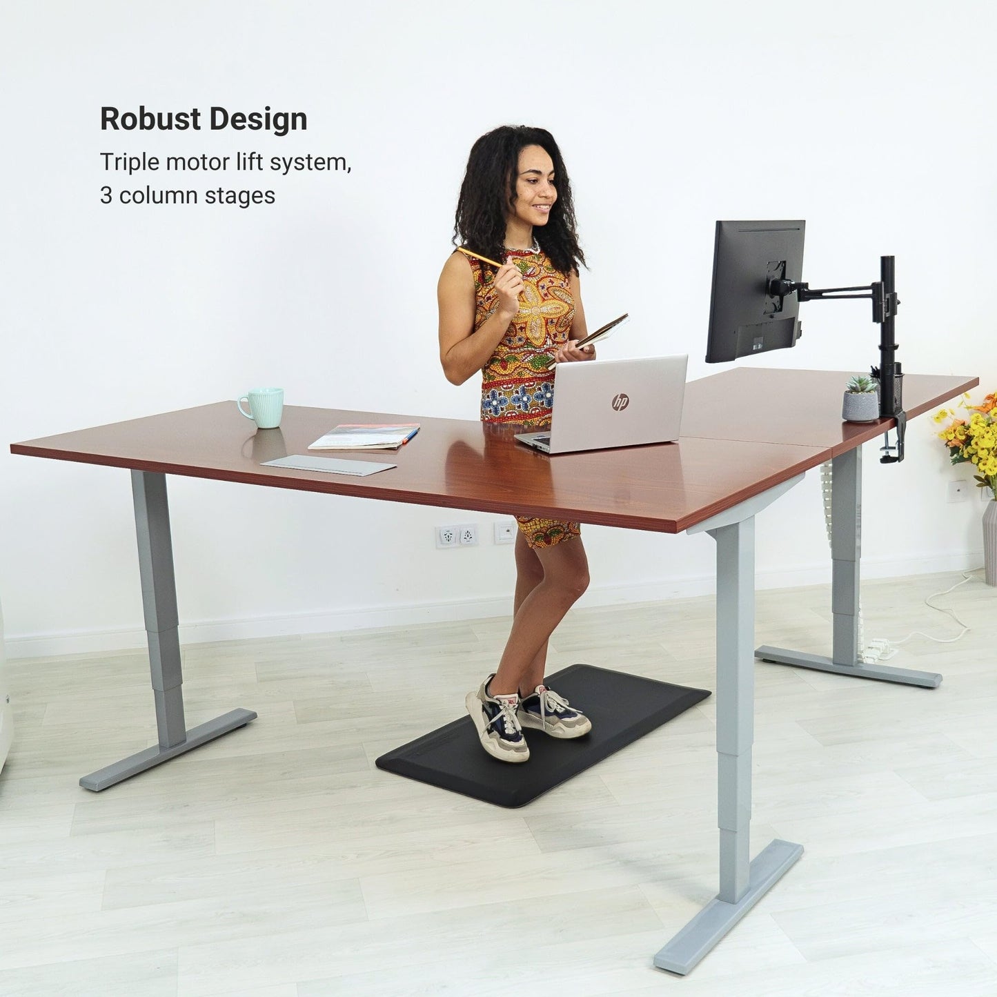 Progressive Desk Electric Stand Up Height Adjustable Standing Desk - Large 90" x 60" L Shaped Corner Rising Computer Workstation Table - Gray Oak, Black Frame