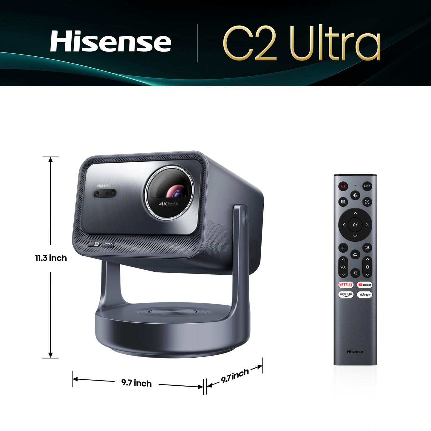 Hisense C2 Ultra, Triple Laser Smart Portable Projector, 4K UHD, 3,000 Lumens, 65” – 300”, Dolby Vision, IMAX Enhanced, Sound by JBL, Netflix Included, Designed for Xbox, Optical Zoom