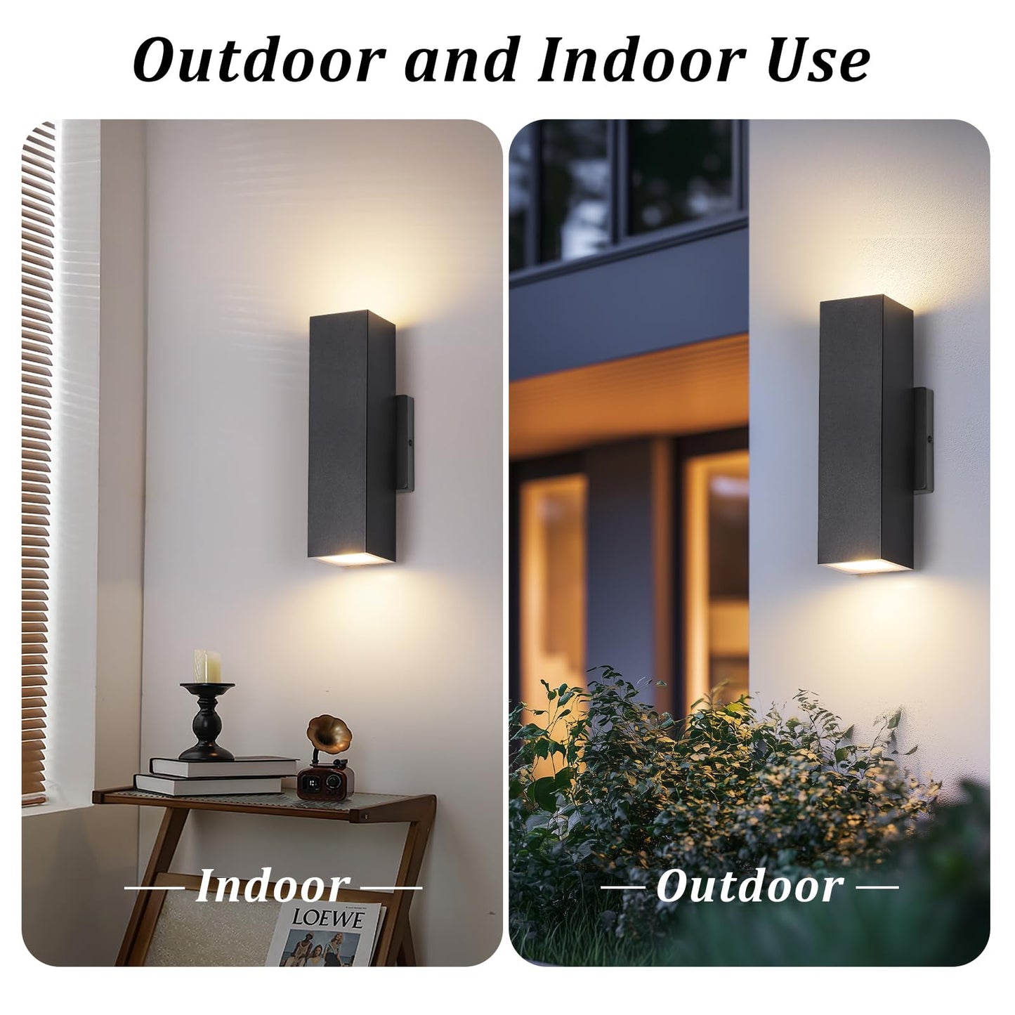 BesLowe 4-Pack Outdoor Wall Lights, LED Up and Down Sconces, Metal, 13.75in, Black, Model B04048L(4PK)