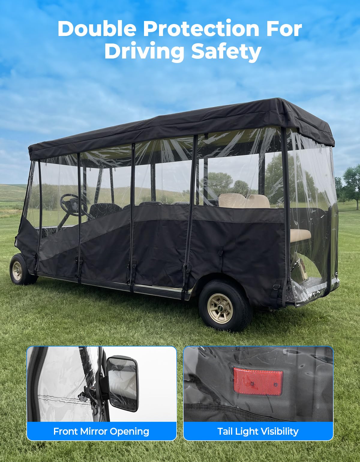 KEMIMOTO Golf Cart Enclosure 8 Seat, 600D Waterproof Golf Cart 8 Passenger Enclosure with Clear Windshield Compatible with Club Car Villager, Concierge