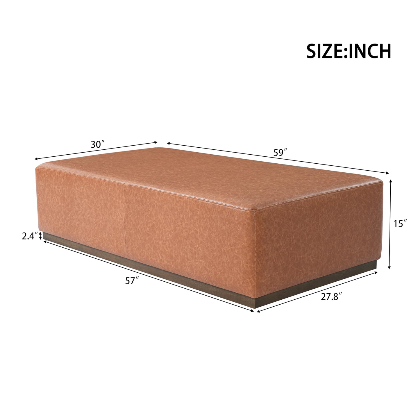 Christopher Knight Home Terra Faux Leather Upholstered Ottoman Bench, Wooden Sofa Foot Stools, PU Rectangular Pouf Coffee Table, Living Room Sofa Extra Seat, Tan Brown