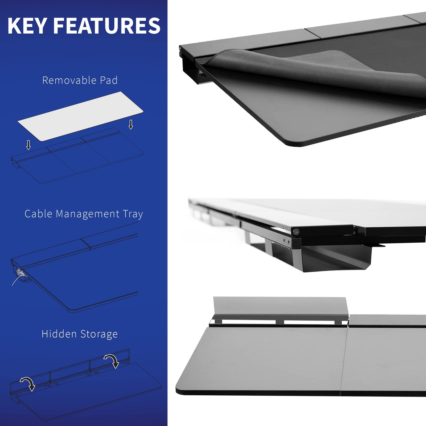 VIVO Electric 71 x 30 in Standing Adjustable Gaming Desk with Hidden Cable Trays, Full-Size Mouse Pad, Holds 220 lbs, Black Top Black Frame, DESK-KIT-1B6-P3B-71