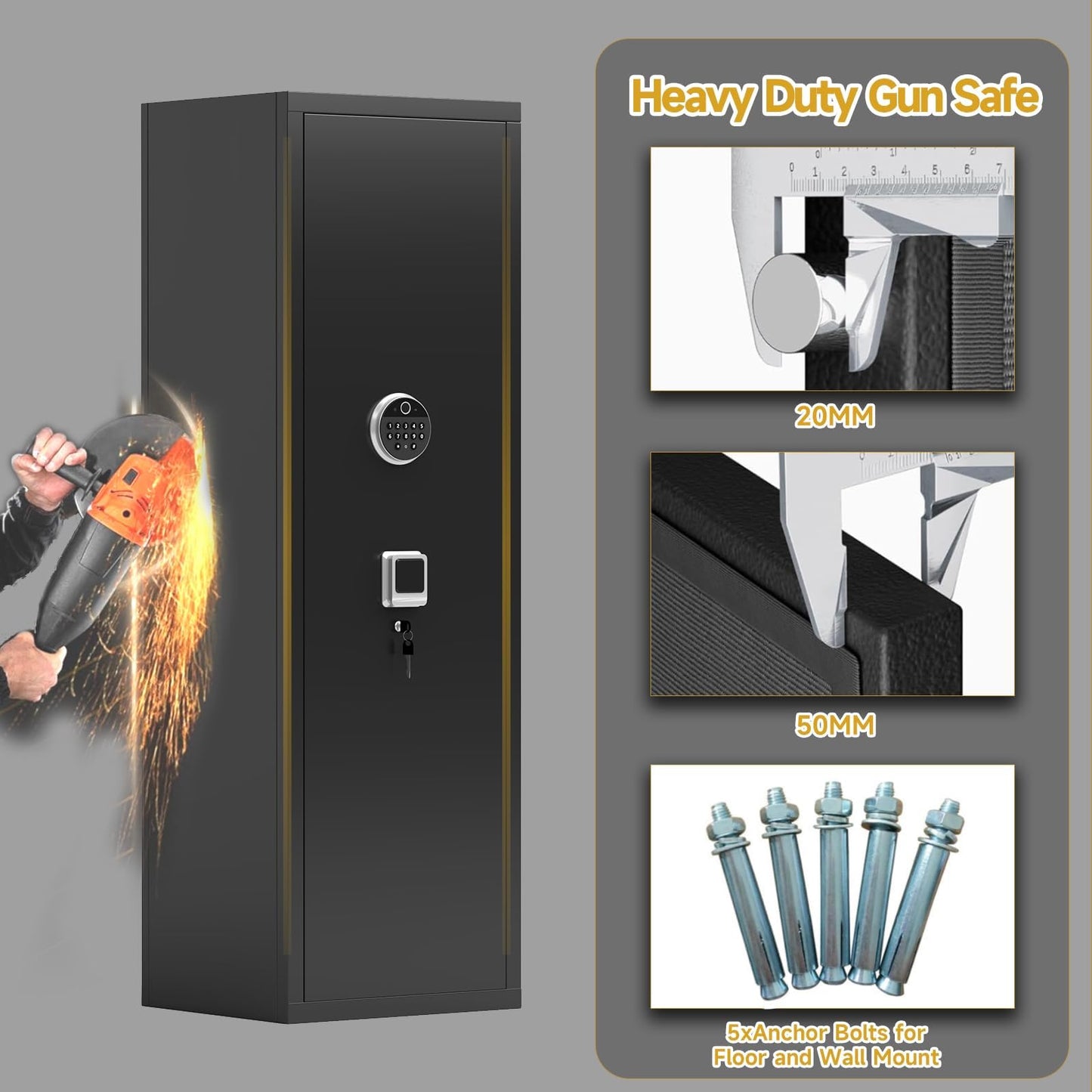 Bezuny 8-12 Fingerprint Gun Safe for Rifles and Pistols, Biometric Gun Safe Password Lock, No Assembly Required, Gun Cabinet for Home with Adjustable Shelves, Heavy Duty Long Gun Safe,57" High