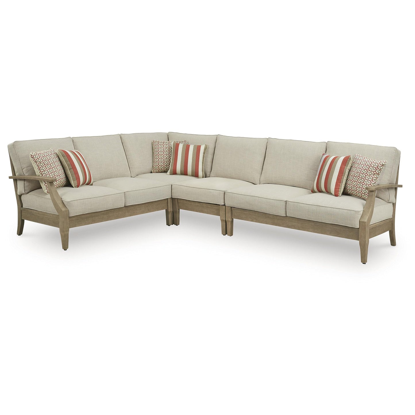 Signature Design by Ashley Clare View Left-Arm Facing Contemporary 4-Piece Outdoor Sectional with Cushion and 6 Throw Pillows, Beige