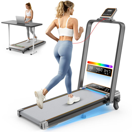 Walking Pad Treadmill with 15% Incline/Handle Bar/2 Screen Display, 3.5HP Foldable Walking Pad Treadmill, Portable Treadmills for Home with 4 Adjustable Incline, 350+lb Capacity, Smart App, RGB Light