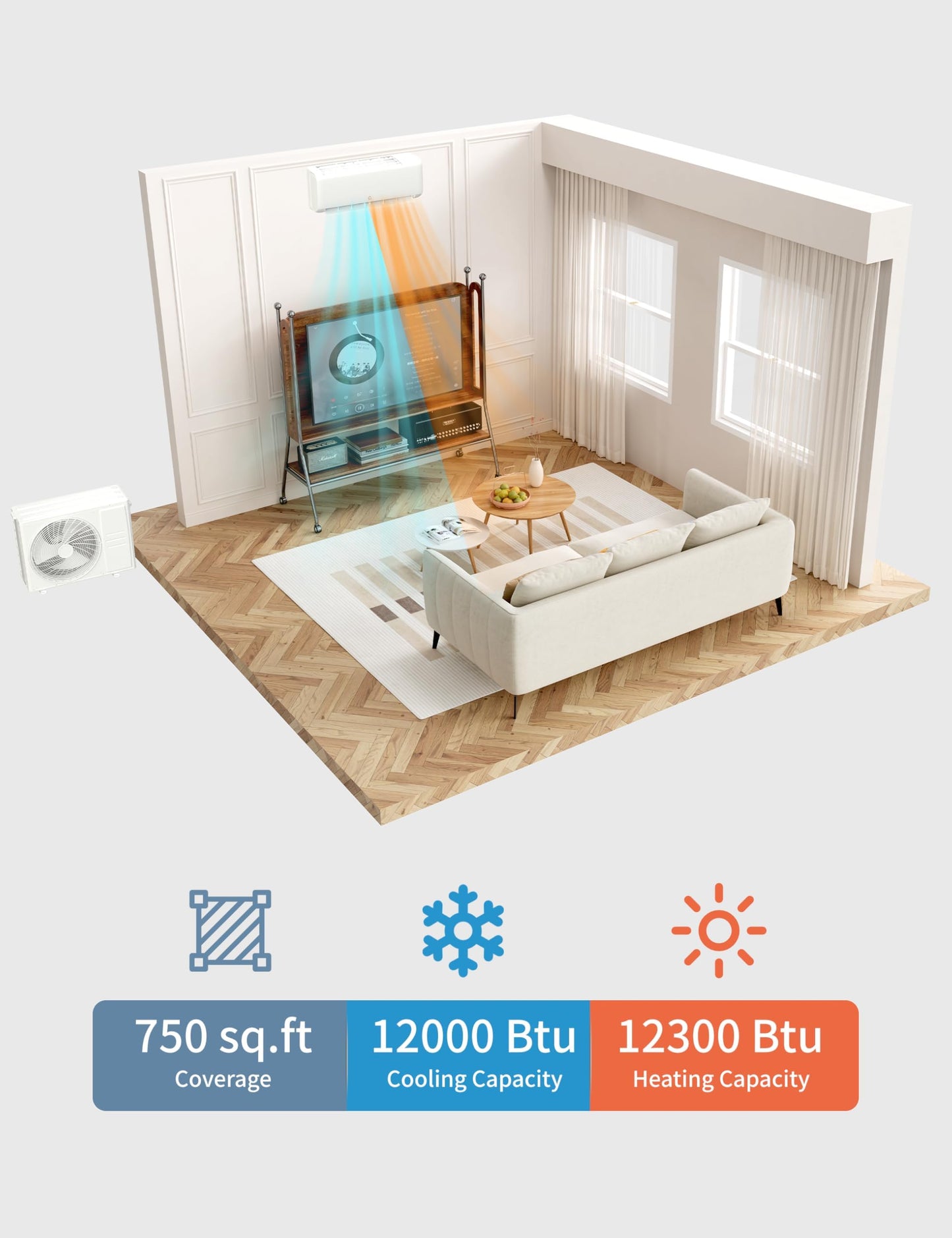 Takywep 12,000 BTU Mini Split Air Conditioner, 21 SEER2 230V Smart Inverter, Heat Pump System, Cools Up to 750 Sq.Ft, WiFi Control, DIY Installation Kit
