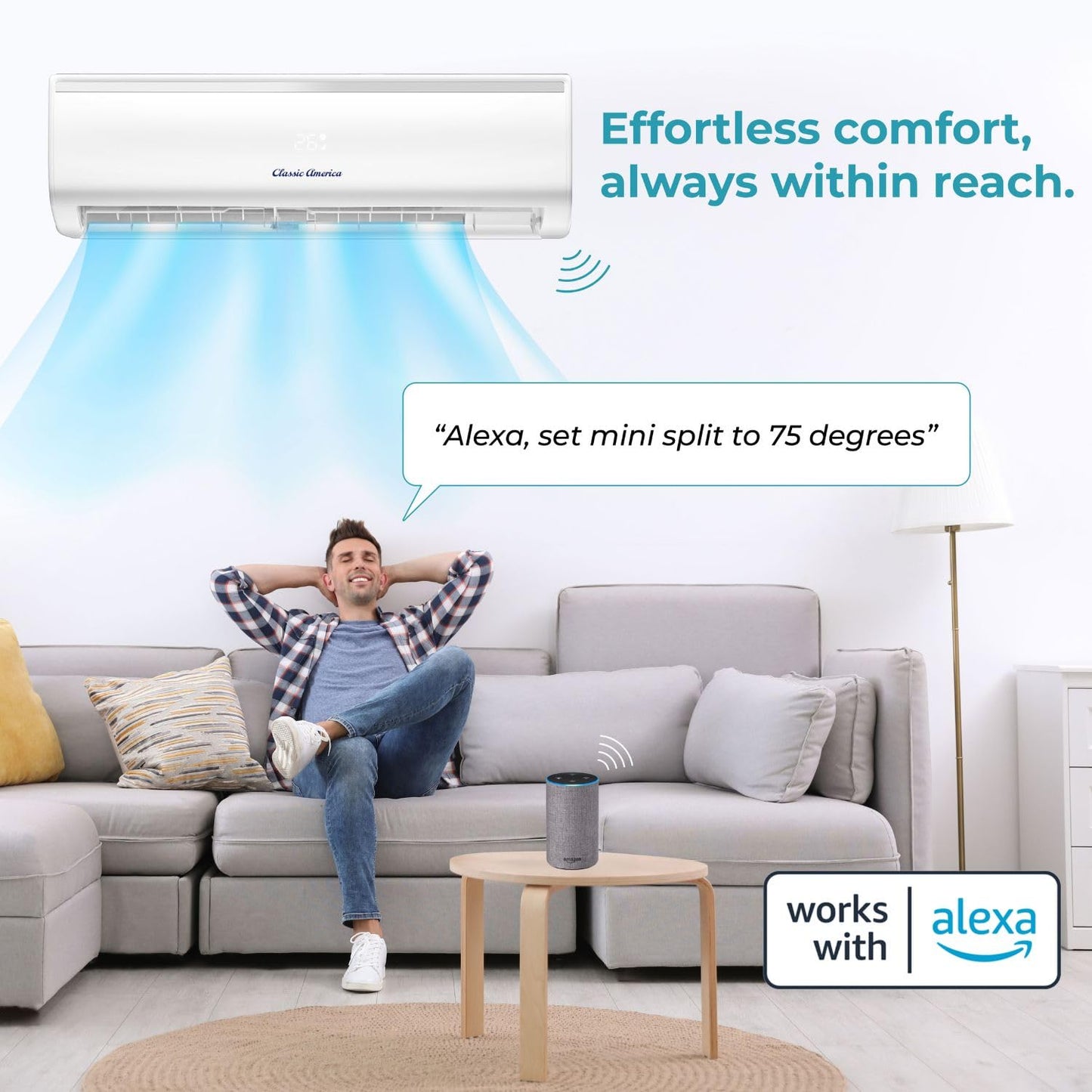 Vtronix Classic America 9000 BTU Smart Mini Split AC/Heat Pump, 23 SEER2 Inverter Ductless Wall Mount, 110/120V, Quiet 27dB, WiFi/Alexa Ready, Pre-Charged, 16ft Line Set Kit, Up to 450 Sq Ft