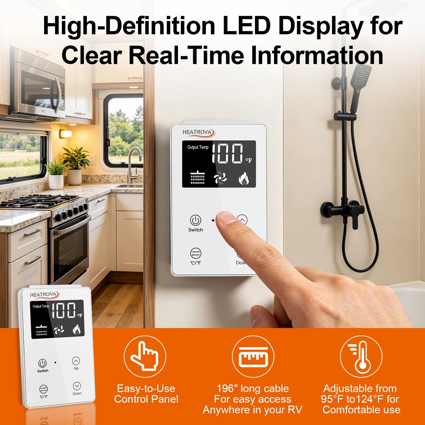 RV Tankless Water Heater,Heatrova 65,000 BTU Propane On-Demand Instant Hot Water Heater, 3.9 GPM, 12V DC Powered, CSA Approved, Remote Controller, Fits 15x15, 15x18 & 18x18 RV Doors