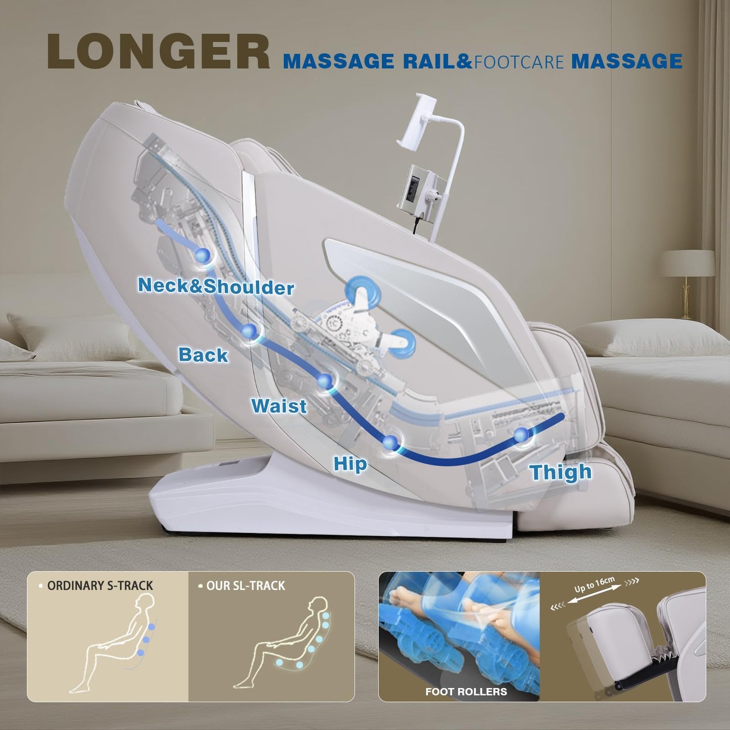 4D Massage Chair Full Body Zero Gravity Heated Recliner with Body Scan, 55" SL-Track & Stretch, 40 Airbags - Shiatsu, Knead, Foot Rollers, Voice & APP Control, 15 Auto Modes & 9 Techniques (Beige)
