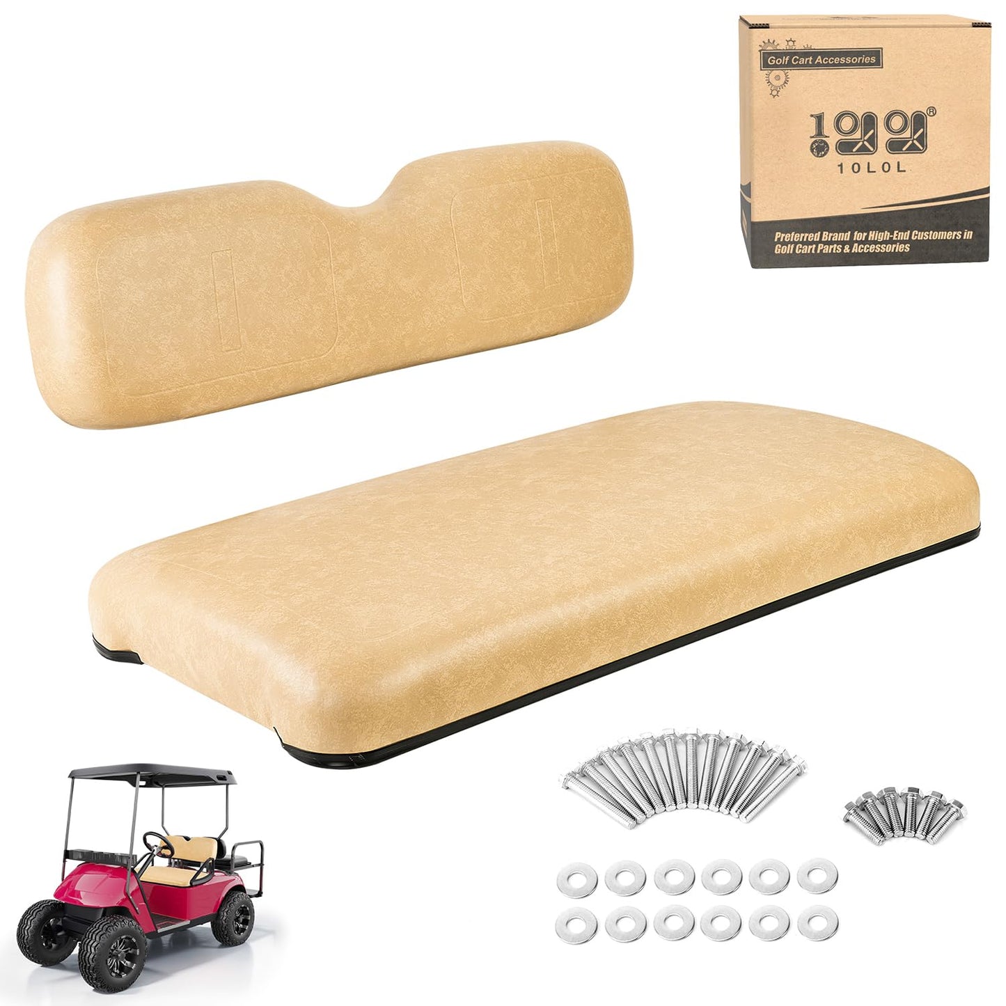 10L0L Front Seat Assembly Kit for EZGO TXT 1994-2013 Golf Cart, Factory Style Seat Cushions & Back, Tan