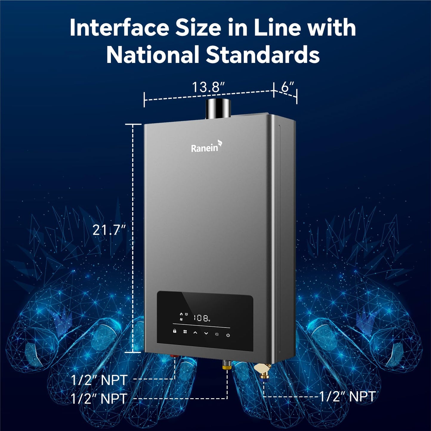 Ranein Natural Gas Tankless Water Heater, Indoor Max 3.6 GPM, 80,000 BTU Instant Hot Water Heater