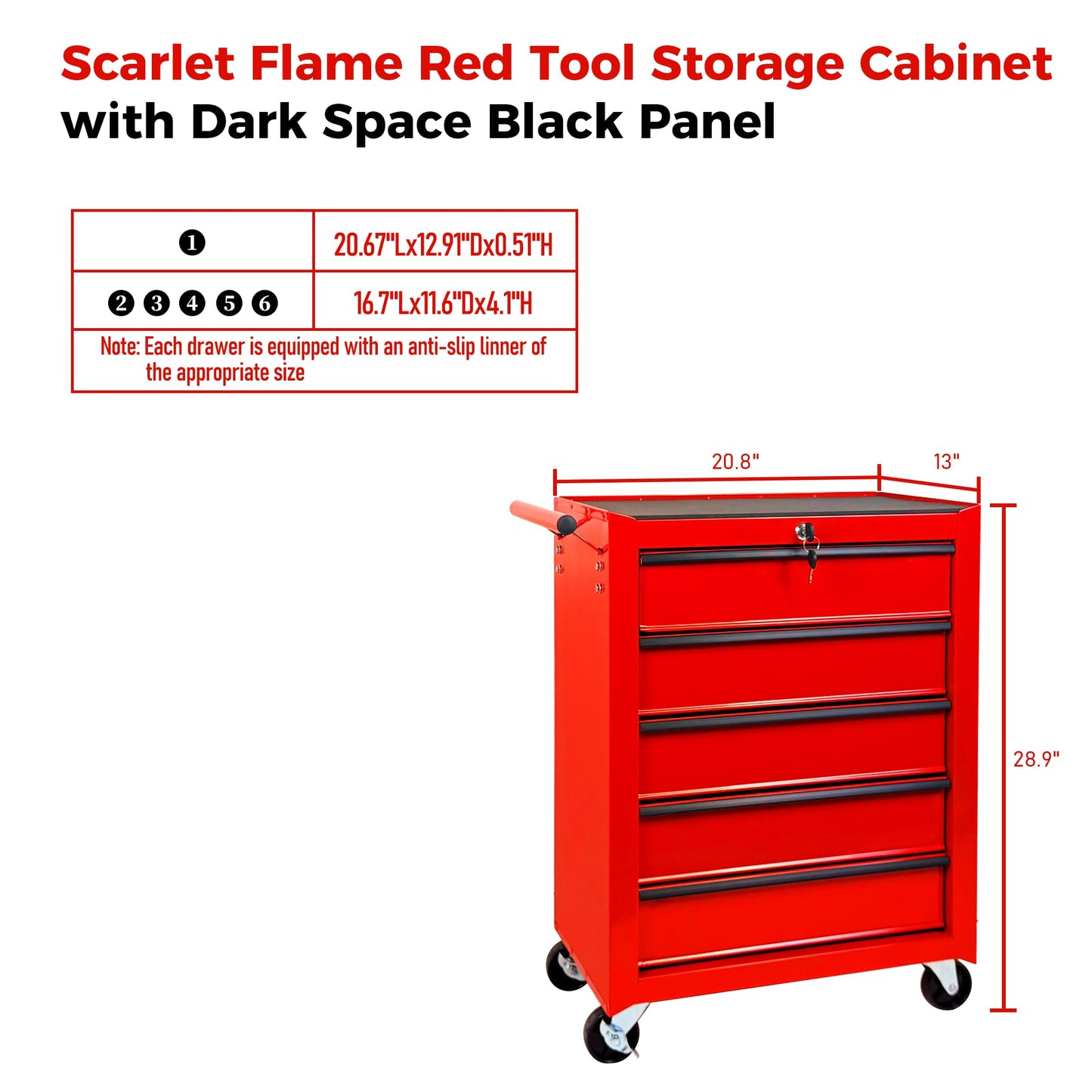 KEIKI 20 Inch Rolling Metal Tool Chest with 5 Drawers, Heavy Duty Steel Tool Cabinet on Wheels, Ball Bearing Slides Lockable Storage Cart Organizer for Garage Workshop Mechanic Repair, Red
