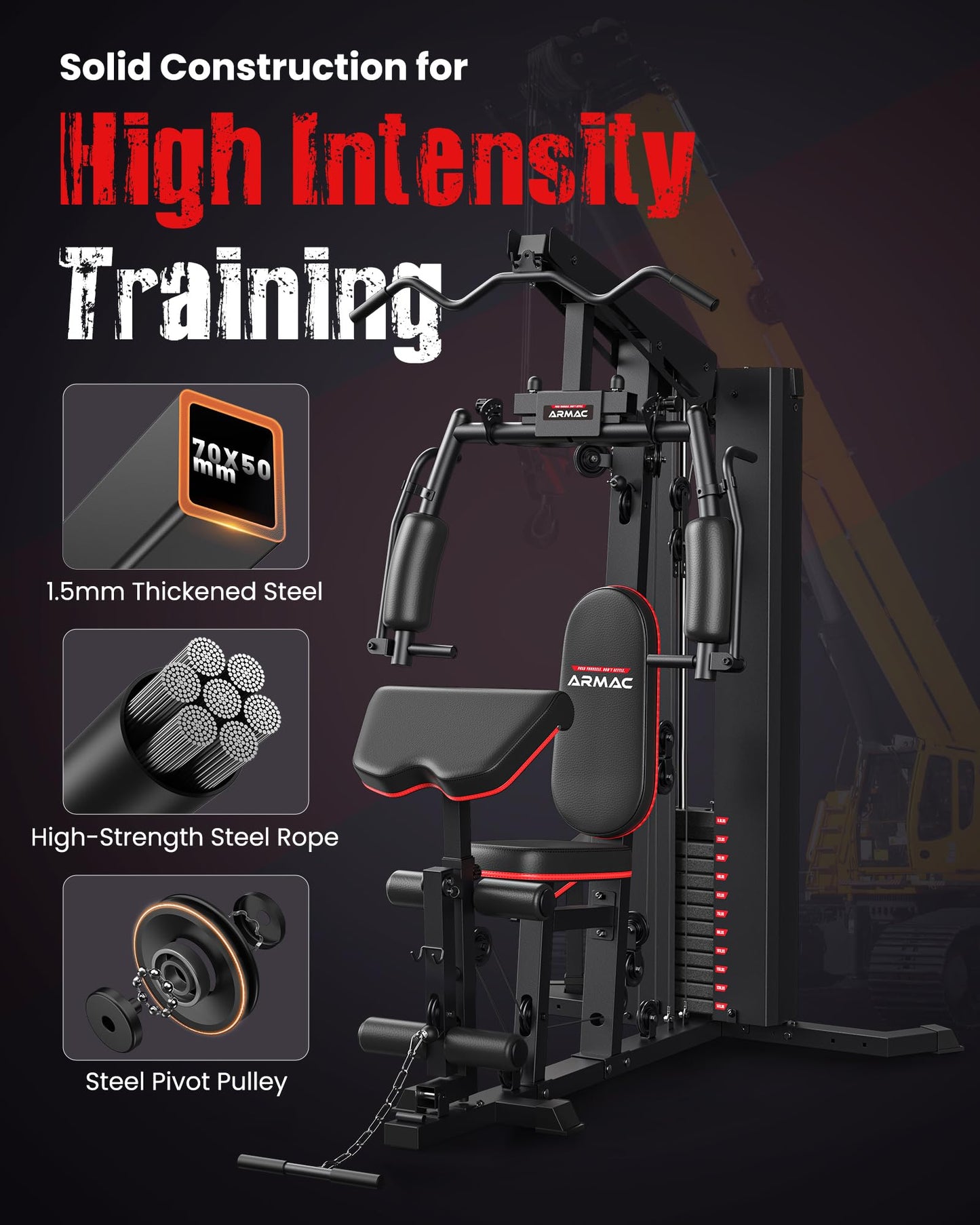 Sportsroyals Home Gym, Multifunctional Workout Station with 150LBS Weight Stack, Full Body Workout Machine with Pulley System for Strength Training (Black red)