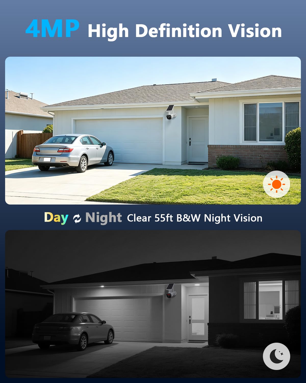 OOSSXX (2026 New) Solar Wireless Security Camera System, 4MP 4-Cam Kit with 4CH NVR, 2.4/5.8GHz Dual WiFi, 55% Longer Range Dual Antennas, 130° Wide Angle, No Fee App, IP65