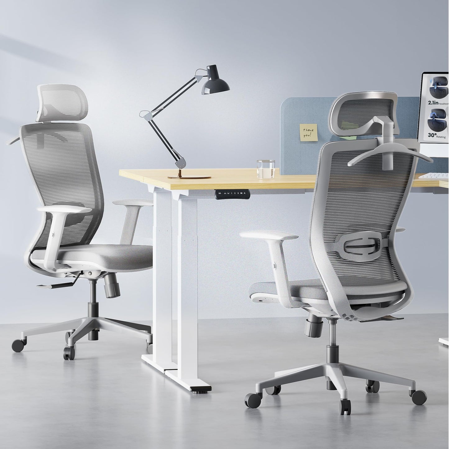 FLEXISPOT OC3 Cloud Ergonomic Office Chair, Mesh Back Computer Chair, Home Office Desk Chairs with Adjustable Lumbar Support/3D Headrest/Reliable Base, Elastic Foam Seat, Light Gray