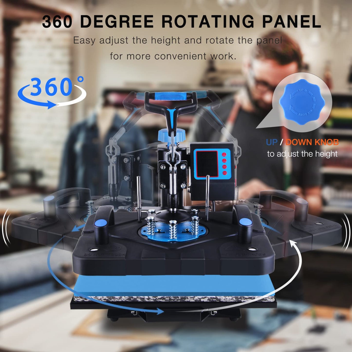HORGELU Upgraded 8 in 1 Heat Press Machine 15x15 Inch Heat Transfer Machine 360-Degree Swing Away Multifunction Digital Sublimation Combo Heat Press for T Shirt Mug Hat Plate for Commercial Home 110V