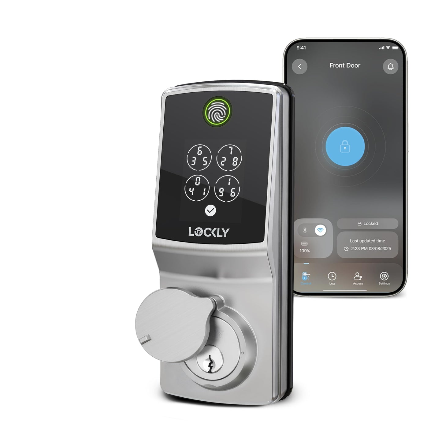 Lockly Secure Pro Smart Lock, 0.2s AI Fingerprint Door Lock, Patented PIN Genie Keypad, Keyless Entry Deadbolt for Front Door, Zinc Alloy, IP65 Waterproof, 2 Backup Keys Included