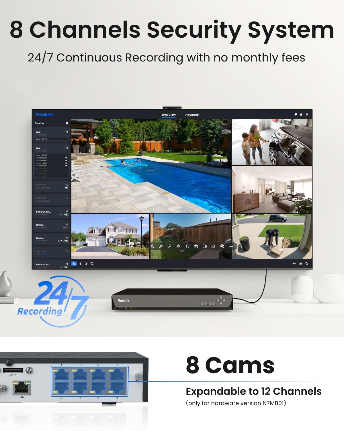 REOLINK 8CH Network Video Recorder for Home Security Camera System, 24/7 Recording(HDD Not Included), Only Work with 16MP/12MP/4K/8MP/5MP/4MP REOLINK PoE IP Camera, RLN8-410