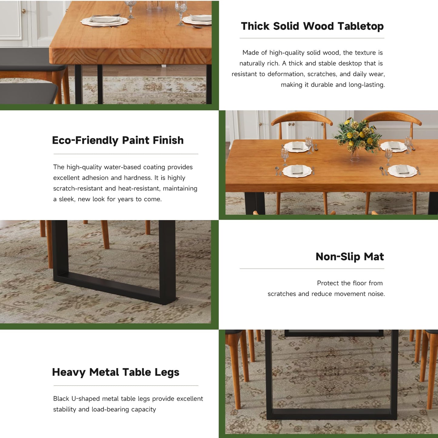 quanzhoulong Stylish Modern Minimalist Solid Wood Dining Table with Sturdy Metal Base – Easy Assembly, Versatile Design for Dining Rooms, Living Rooms, and Offices