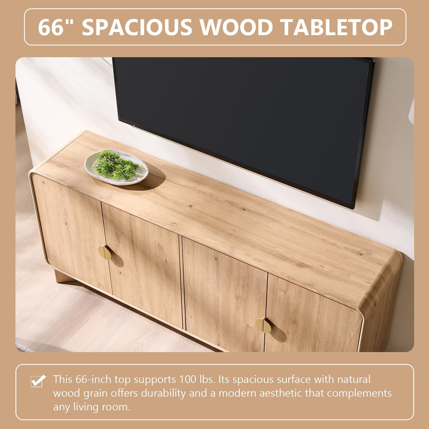 IFGET 70" Modern TV Stand for TVs Up to 80 inches, 30" Tall Entertainment Center with Storage and Adjustable Shelves, TV Console with Curved Profile Design, Media Console for Living Room, Natural Oak