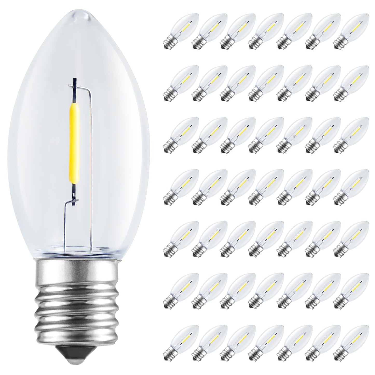 Minetom C9 LED Christmas Light Bulbs, 50 Pack, Shatterproof, Warm White, E17 Base