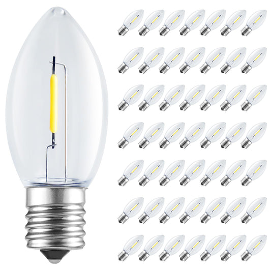 Minetom C9 LED Christmas Light Bulbs, 50 Pack, Shatterproof, Warm White, E17 Base