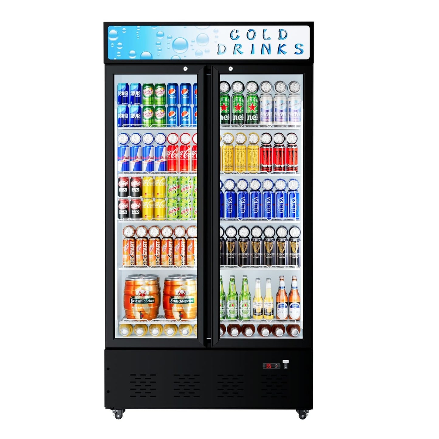 FreezLabs Commercial Display Refrigerator Glass Door 30 cu.ft Cooler Commercial Beverage Refrigerators with LED and 10 Shelves for Cafe, Restaurant, Store
