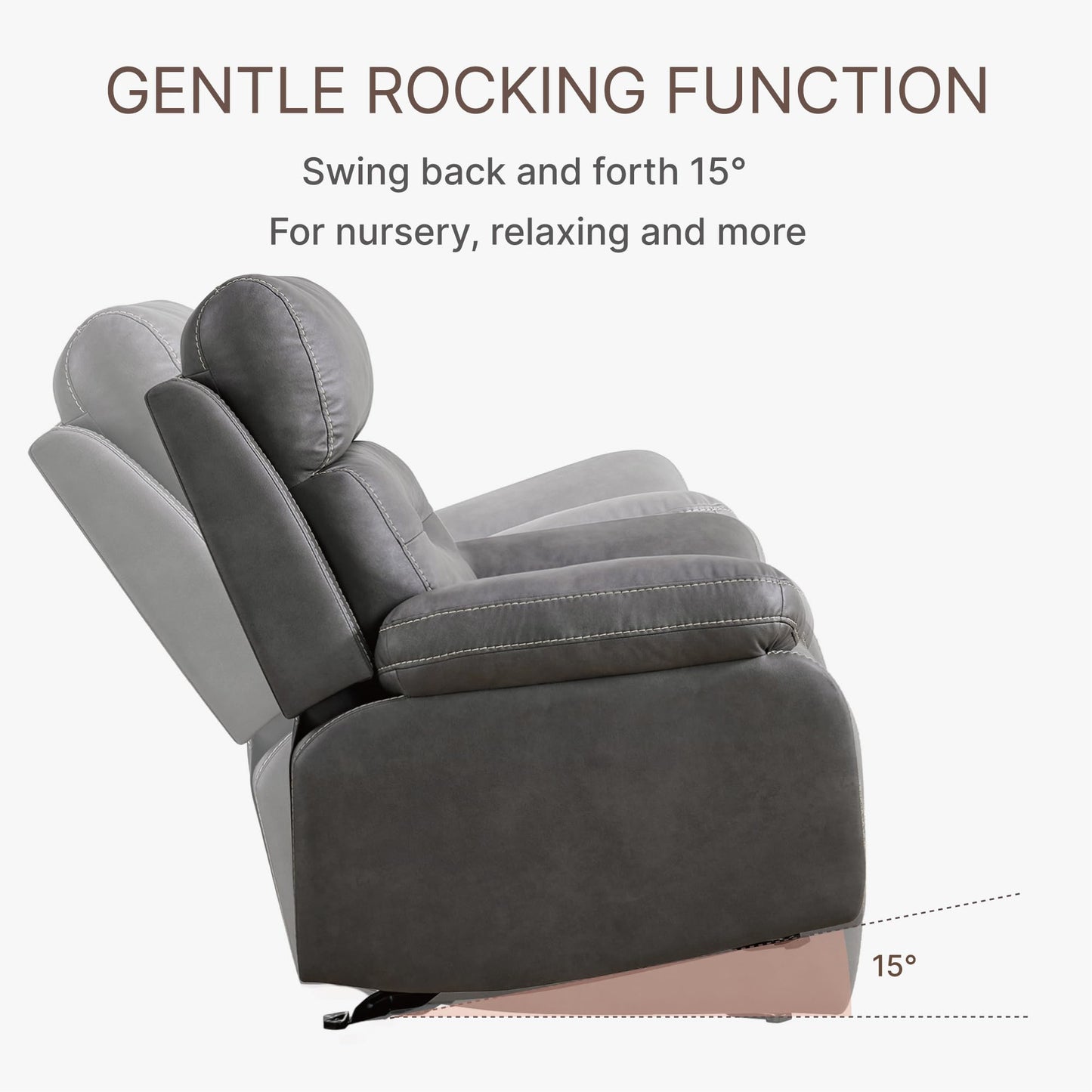 KISLOT Leather Recliner Chair Manual Sofa Rocker for Adults with Overstuffed Arm for Living Room Bedroom Home Theater Seating