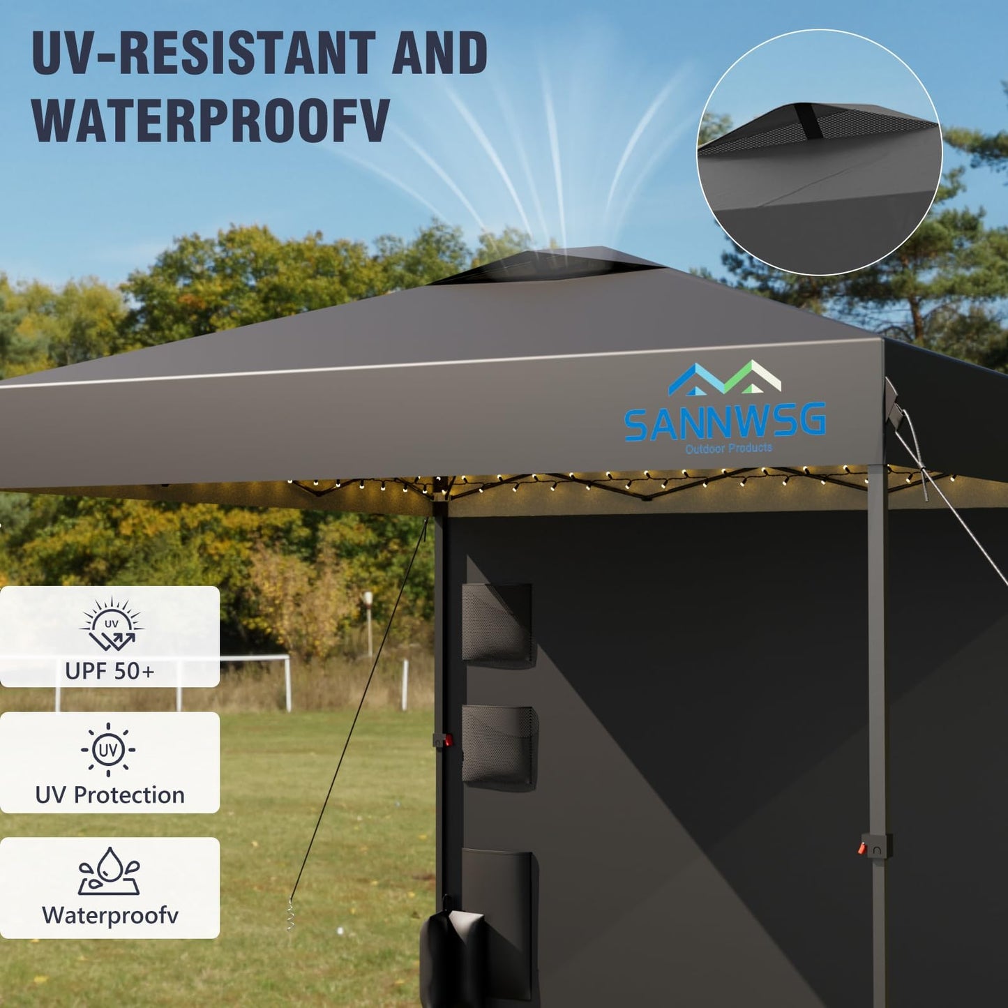 12X12 Pop Up Canopy Tent,Removable Pockets Sidewall for Extra Storage,Easy Up Canopy,Heavy Duty One Person Set Up Event Tent,Grey