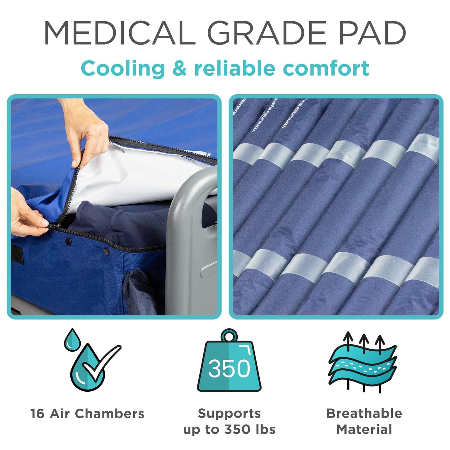 Vive 8" Alternating Pressure Mattress - Low Air Loss Hospital Replacement Mattress - Medical Bed Topper for Pressure Ulcers and Bed Sores - Variable, Inflatable Pressure Pump System