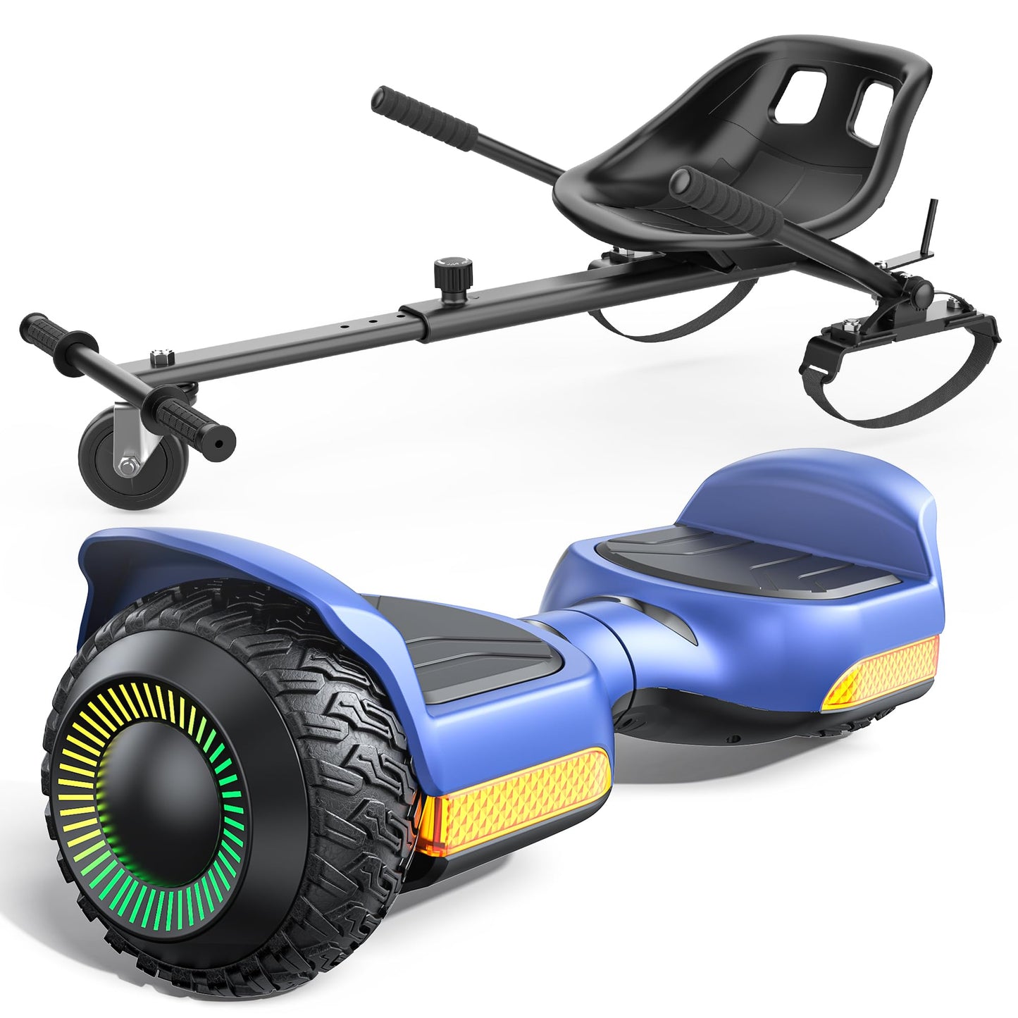 Gyroor Scooter with Adjustable Seat Attachment, 6.5" All-Terrain Self Balancing Scooter, LED Lights & Bluetooth for Kids and Adults, Blue