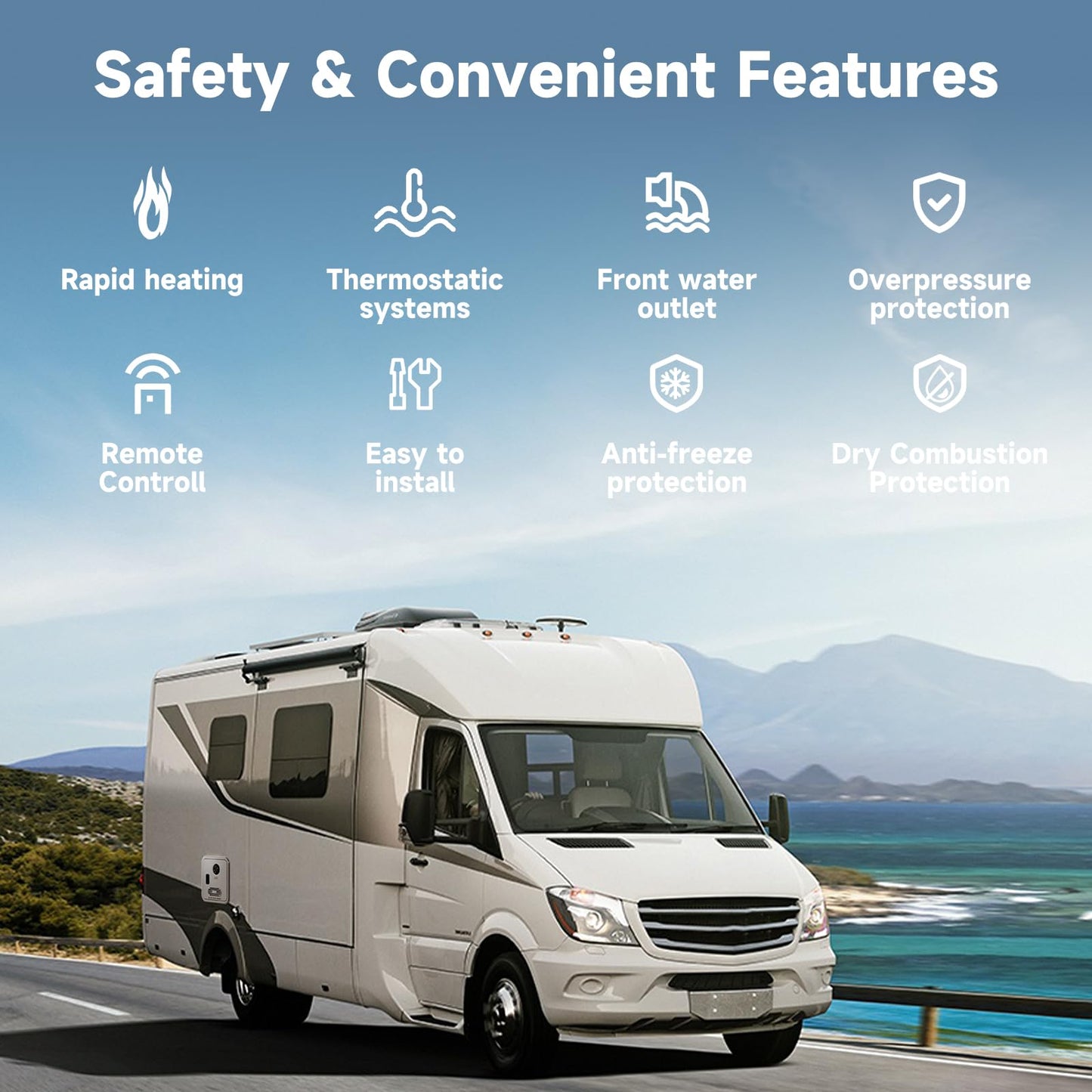 OEVANT RV Tankless Water Heater,55,000 BTU RV Instant Water Heater with Remote Controller,16x16 inch Door＆Front Water Outlet,Propane Gas, DC 12V, CSA Certificated,Compatible with All RVs-White