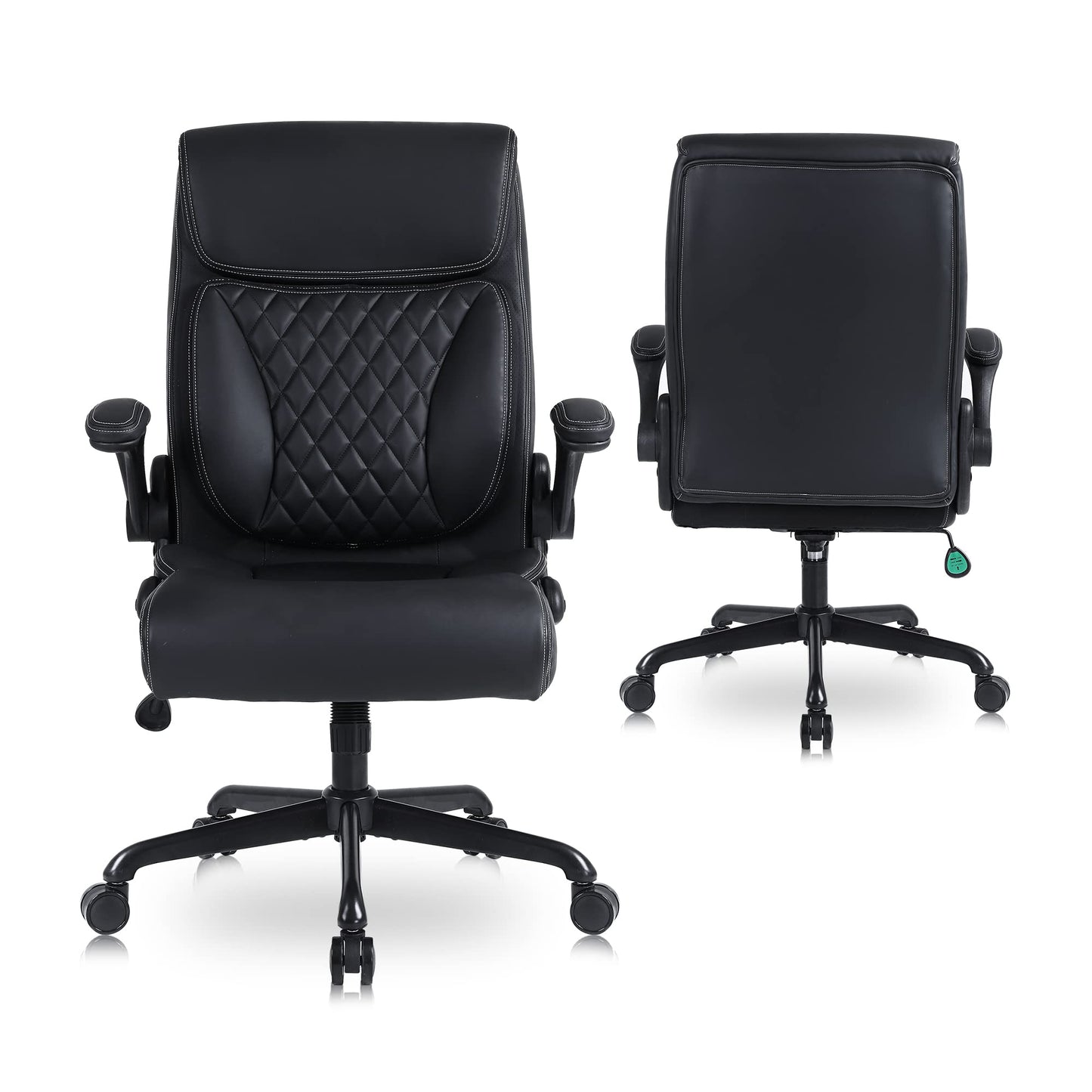Youhauchair Executive Office Chair, Ergonomic PU Leather Computer Desk Chair with Lumbar Support, Flip-up Armrests and Adjustable Height, for Home Office, Black