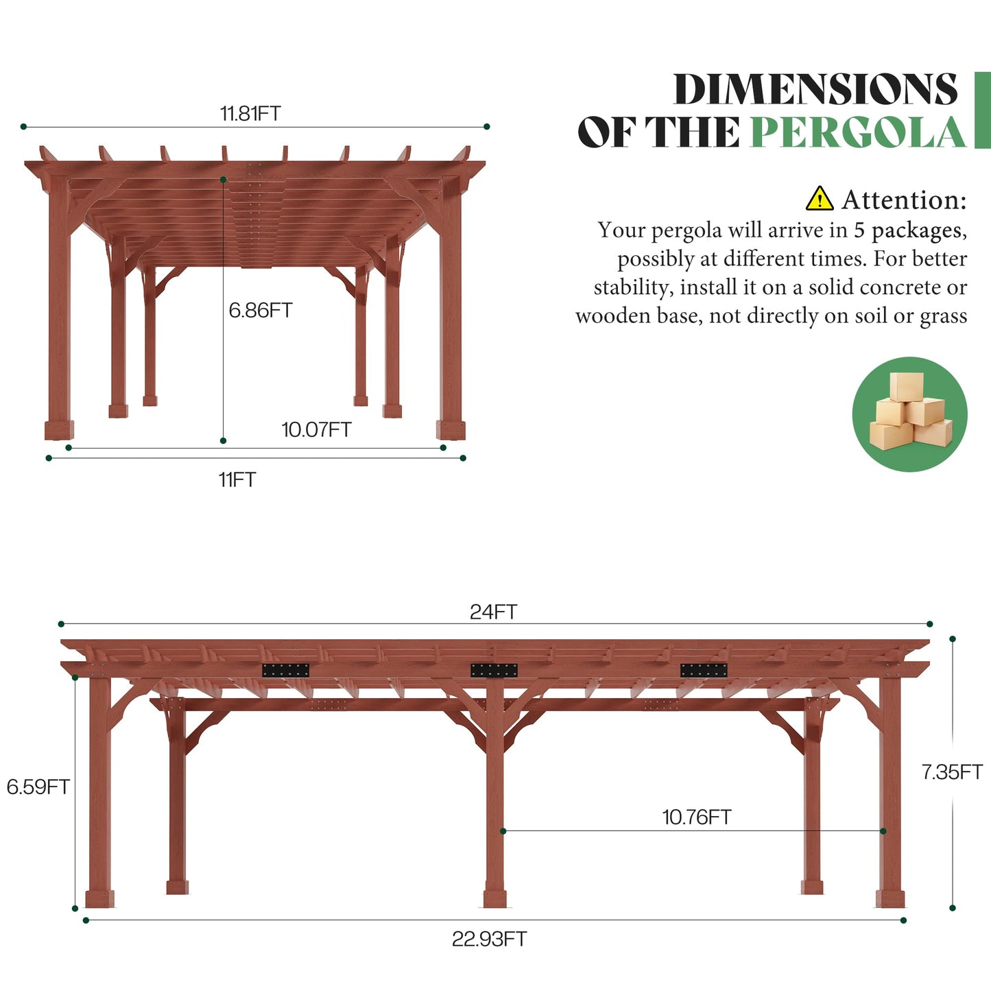 AMERLIFE 12x24 FT Outdoor Wooden Pergola, Large Wood Pergola for Backyard & Patio, Solid Cedar Wood Gazebo Structure with Flip Roof Design for Garden, Poolside & Outdoor Entertaining